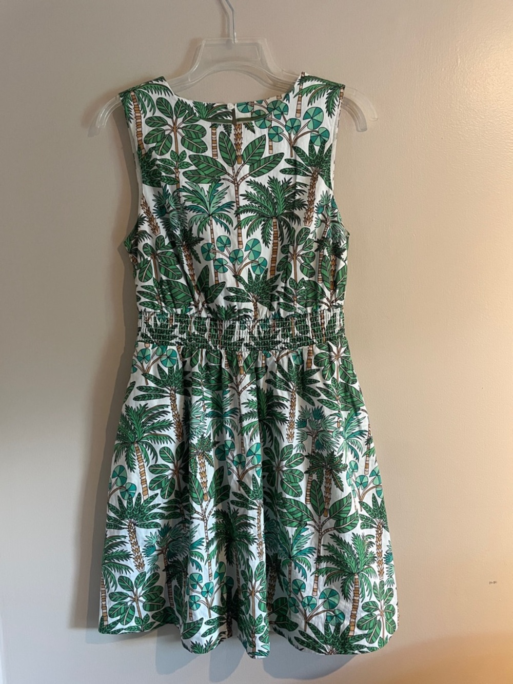 Boden Green and White Palm-Print Sleeveless Dress